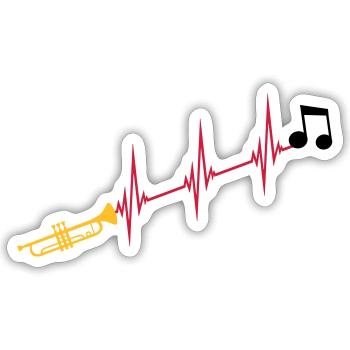 Note de musique trompette heartbeat - Sticker taille S (10 x 10 cm) - blanc mat - Devant