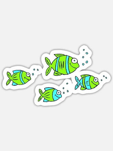 Fische Wasser Meer Graffiti Kinderzeichnung Natur - Sticker Größe S (10 x 10 cm) - Mattweiß