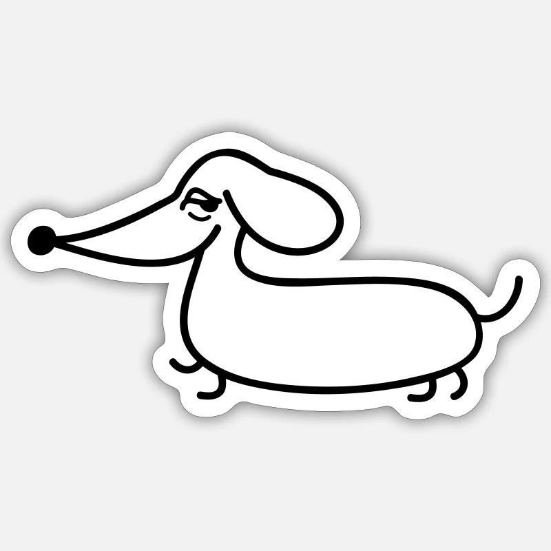 Teckel drôle linéaire - Sticker taille S (10 x 10 cm) - blanc mat