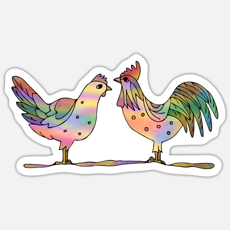 Poule et coq - Sticker taille S (10 x 10 cm) - blanc mat