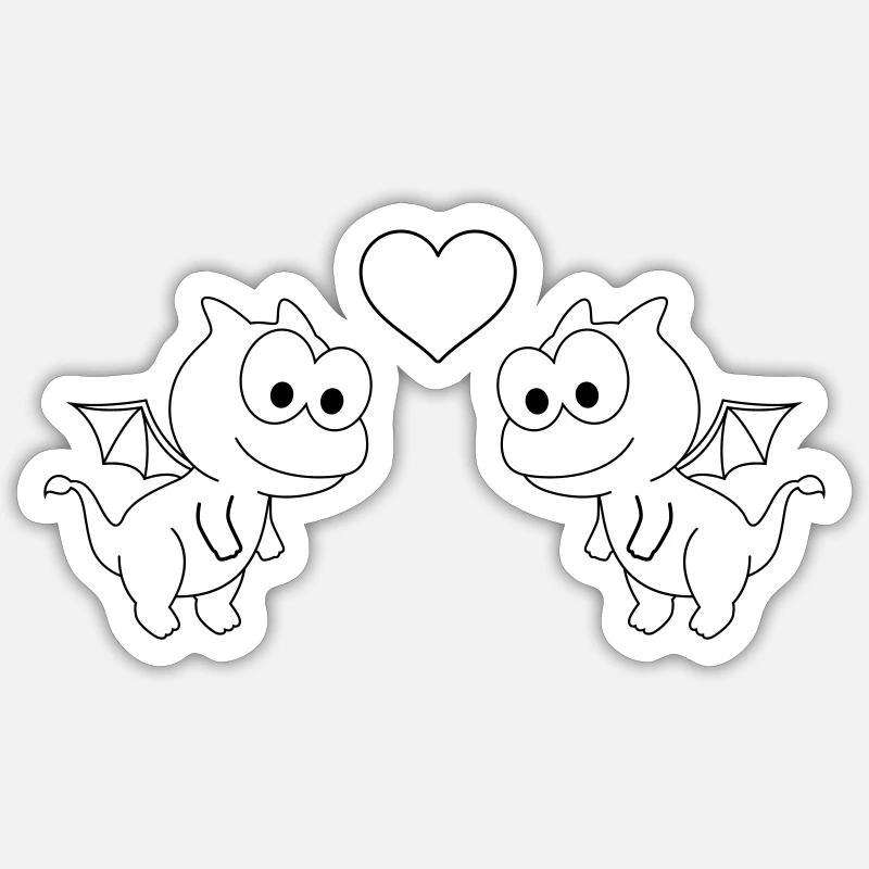 Drache Comic Paar liebe Sticker Größe S (10 x 10 cm)