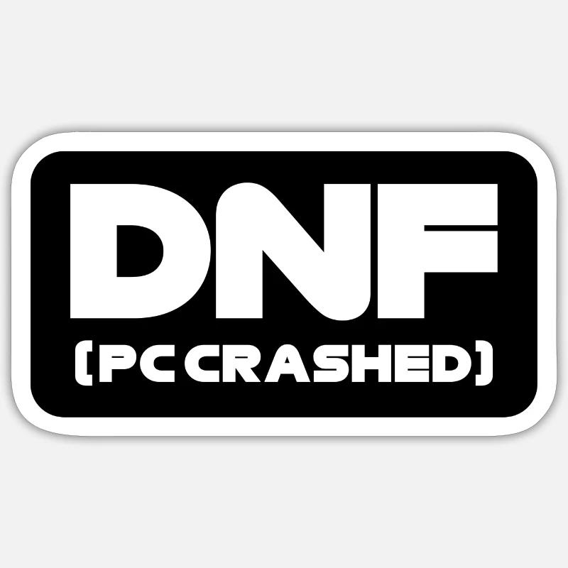 'DNF - PC Crashed' Schwarz/Weiß-Sim-Renndesign Sticker Größe S (10 x 10 cm)