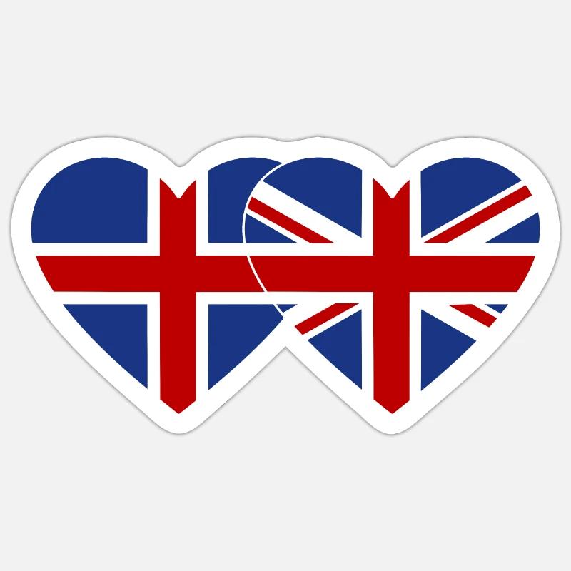 Islande Angleterre Drapeau Coeur - Sticker taille S (10 x 10 cm) - blanc mat