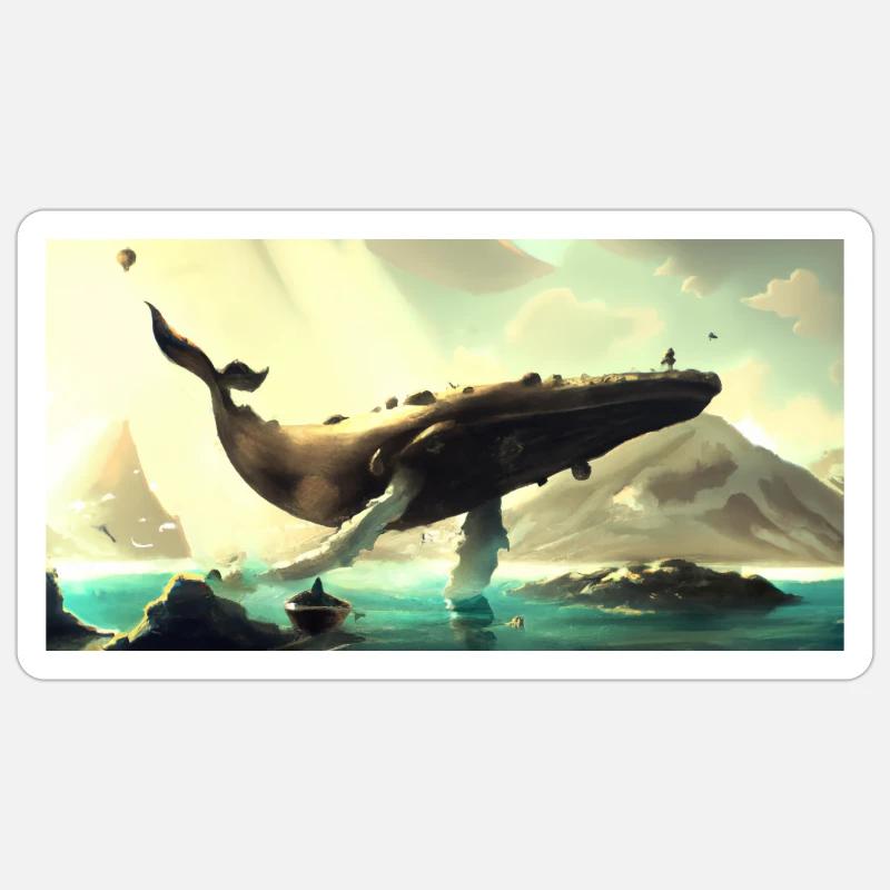 Baleine flottant dans le ciel - Sticker taille S (10 x 10 cm) - blanc mat