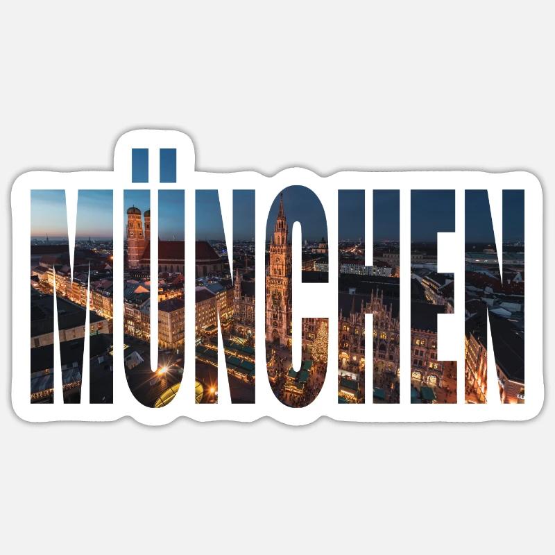 MUNICH SKYLINE AT NIGHT - Sticker size S (10 x 10 cm) - white matte