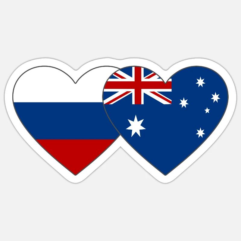 Russie Australie Flag Heart - Sticker taille S (10 x 10 cm) - blanc mat