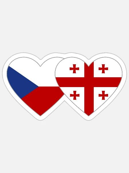 Tschechien Georgien Flagge Herz - Sticker Größe S (10 x 10 cm) - Mattweiß