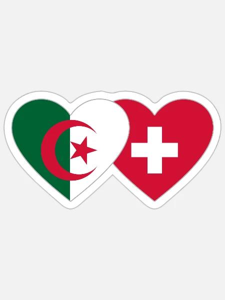 Algerien Schweiz Flagge Herz - Sticker Größe S (10 x 10 cm) - Mattweiß