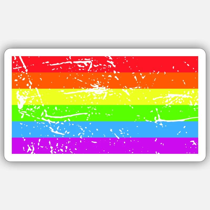 Drapeau arc-en-ciel Grunge - Sticker taille S (10 x 10 cm) - blanc mat
