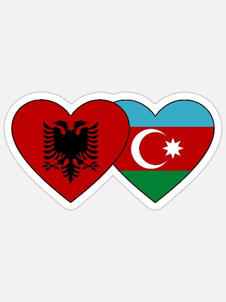 Albanien Aserbaidschan Flagge Herz - Sticker Größe S (10 x 10 cm) - Mattweiß
