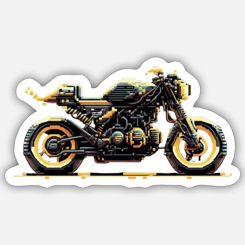 8-bit Motorrad - Sticker Größe S (10 x 10 cm) - Mattweiß