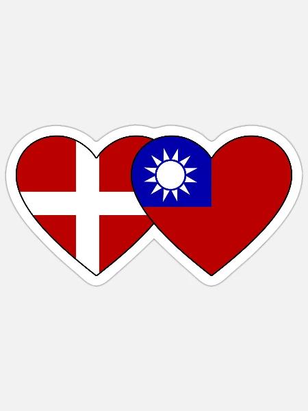 Dänemark Taiwan Flagge Herz - Sticker Größe S (10 x 10 cm) - Mattweiß