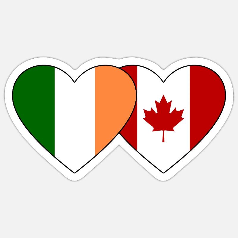 Irlande Canada Flag Heart - Sticker taille S (10 x 10 cm) - blanc mat