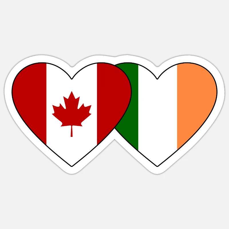 Cœur de drapeau Canada-Irlande - Sticker taille S (10 x 10 cm) - blanc mat