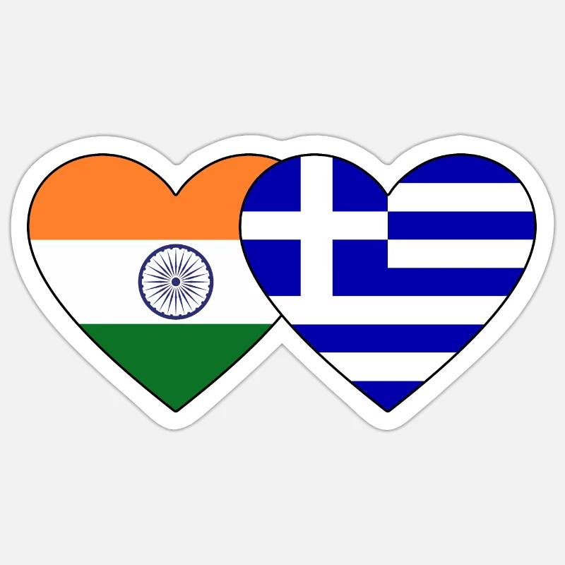 Inde Grèce Drapeau Coeur - Sticker taille S (10 x 10 cm) - blanc mat