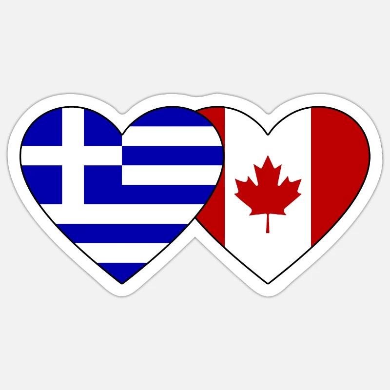 Grèce Canada Flag Heart - Sticker taille S (10 x 10 cm) - blanc mat