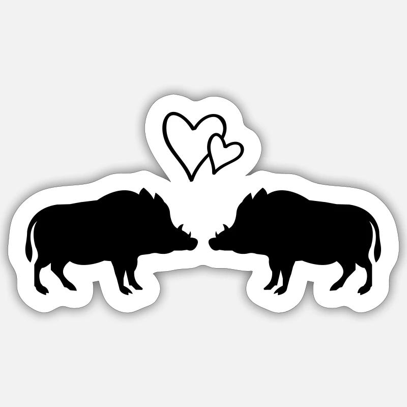 Wild boars in love - Sticker size S (10 x 10 cm) - white matte