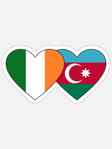 Irland Aserbaidschan Flagge Herz - Sticker Größe S (10 x 10 cm) - Mattweiß