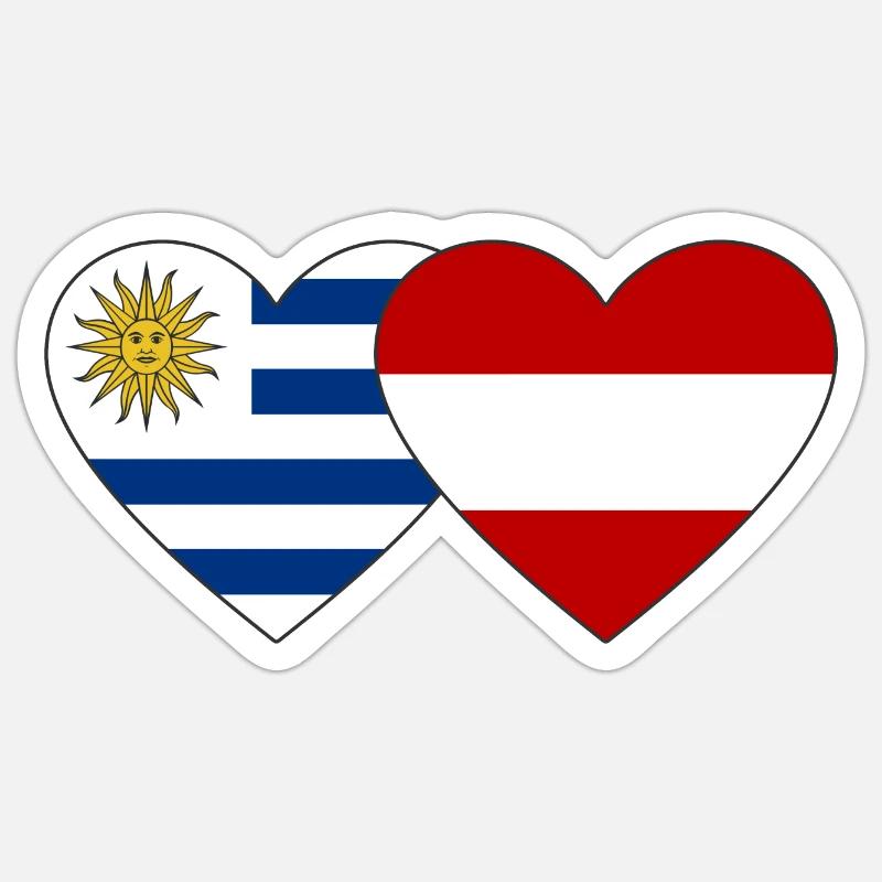 Uruguay Autriche Drapeau du cœur - Sticker taille S (10 x 10 cm) - blanc mat