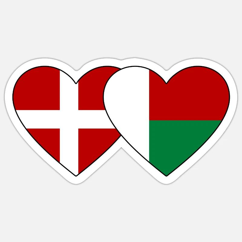 Danemark Madagascar Drapeau du Cœur - Sticker taille S (10 x 10 cm) - blanc mat