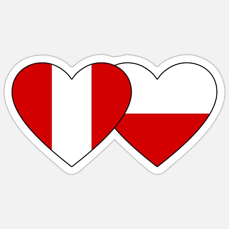 Pérou Pologne Cœur Drapeau Sticker taille S (10 x 10 cm)