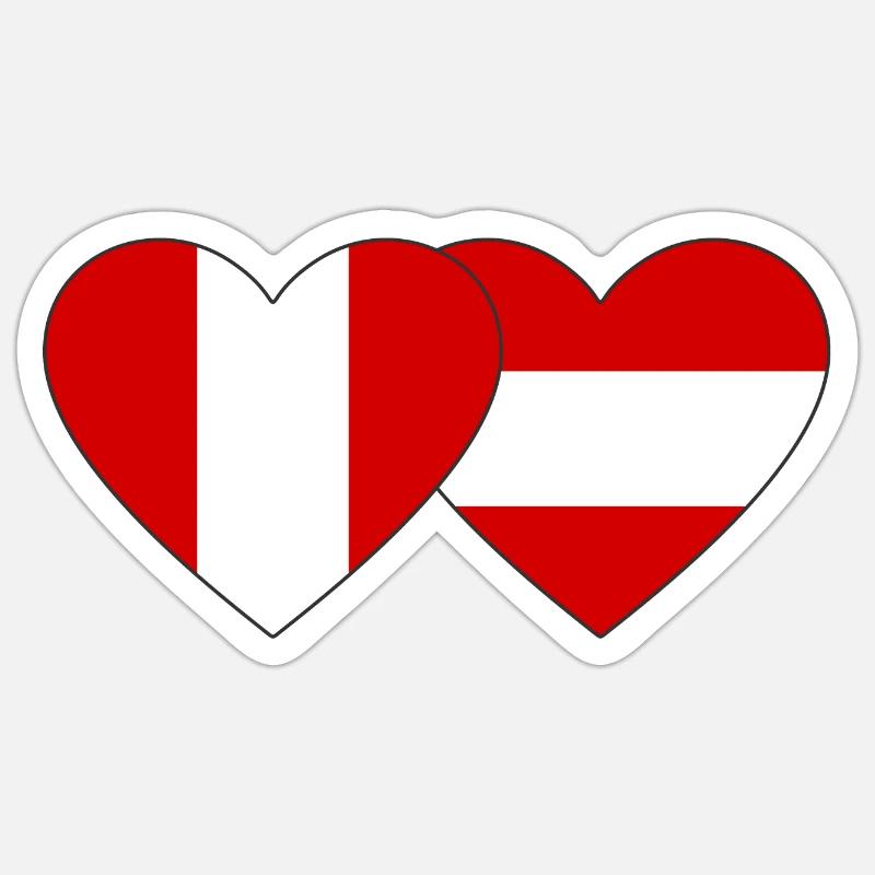 Pérou Autriche Drapeau du cœur - Sticker taille S (10 x 10 cm) - blanc mat