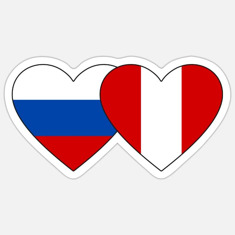 Russie Pérou Drapeau du Cœur Sticker taille S (10 x 10 cm)