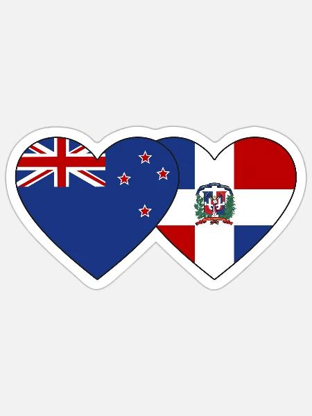 Neuseeland Dominikanische Republik Flagge Herz - Sticker Größe S (10 x 10 cm) - Mattweiß