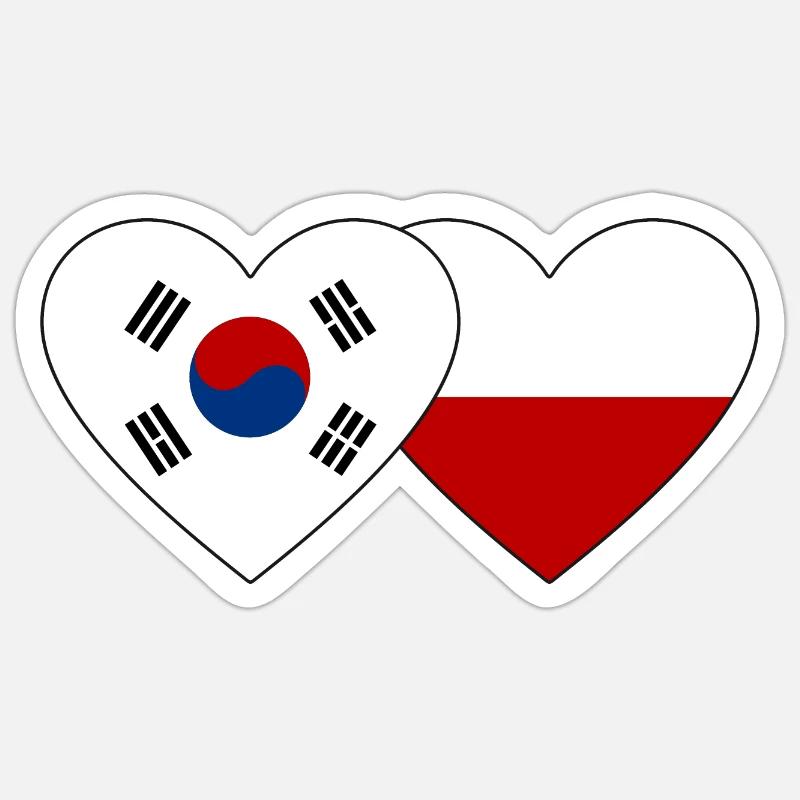 Corée du Sud Pologne Drapeau Coeur - Sticker taille S (10 x 10 cm) - blanc mat