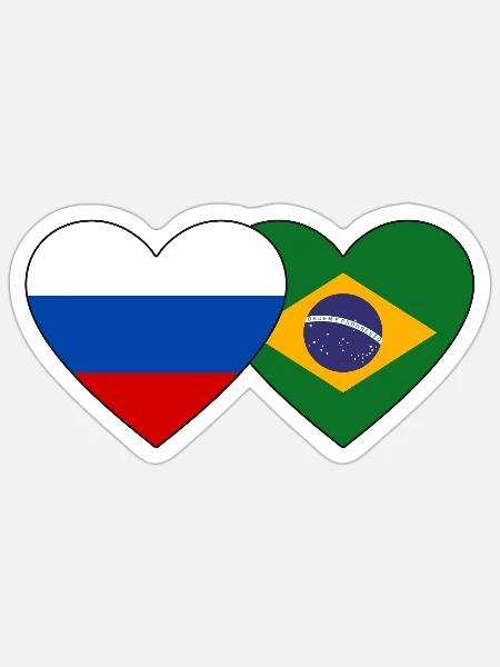 Russland Brasilien Flagge Herz - Sticker Größe S (10 x 10 cm) - Mattweiß