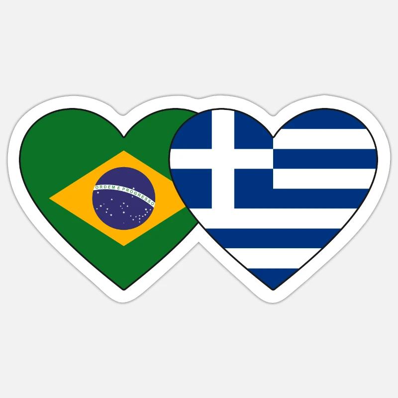 Brésil Grèce Drapeau Coeur - Sticker taille S (10 x 10 cm) - blanc mat
