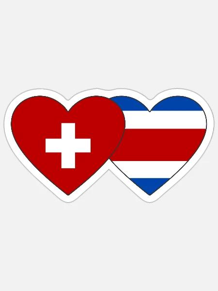 Schweiz Costa Rica Flagge Herz - Sticker Größe S (10 x 10 cm) - Mattweiß
