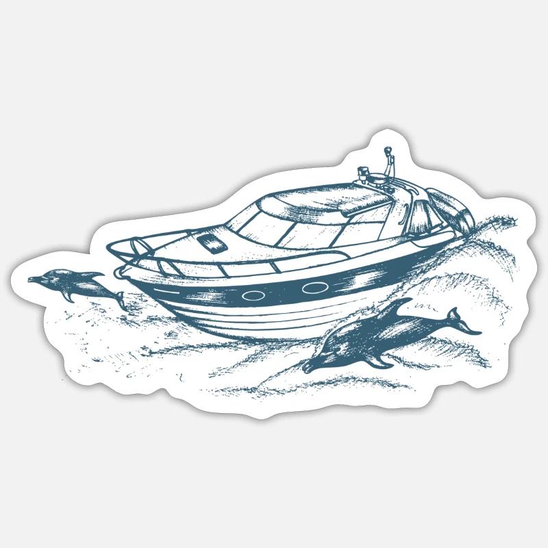 Motorboot - Sticker Größe S (10 x 10 cm) - Mattweiß