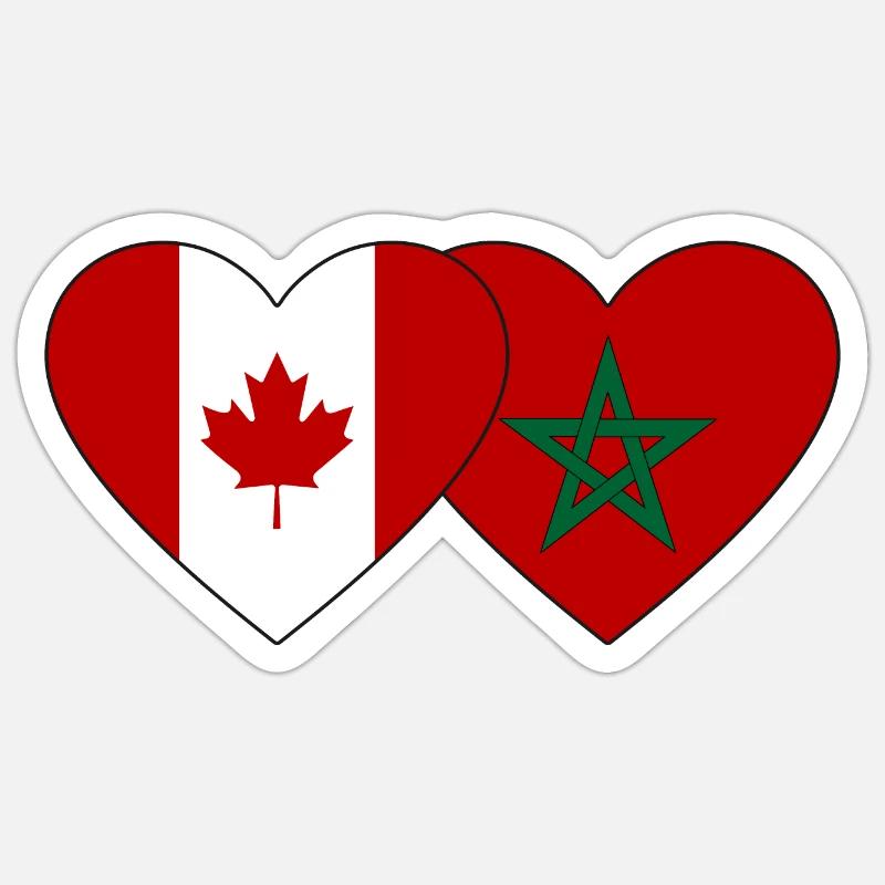 Cœur de drapeau Canada Maroc Sticker taille S (10 x 10 cm)