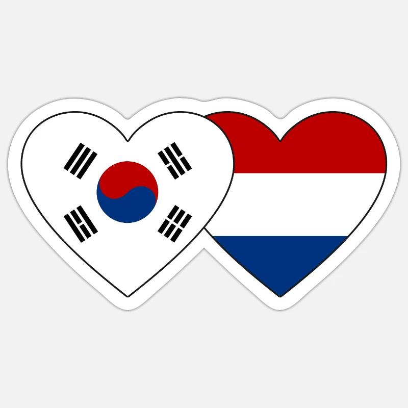 Corée du Sud Hollande Drapeau Coeur - Sticker taille S (10 x 10 cm) - blanc mat