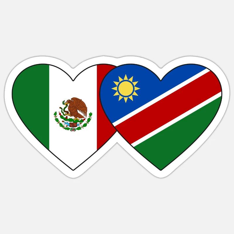 Mexiko Namibia Flagge Herz - Sticker Größe S (10 x 10 cm) - Mattweiß