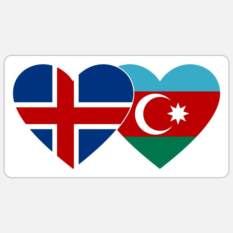 Islande Azerbaïdjan Drapeau Coeur - Sticker taille S (10 x 10 cm) - blanc mat