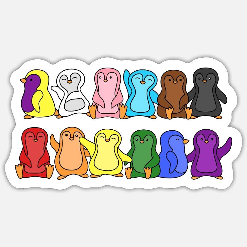 Fierté Progrès Flag Penguins Egalité - Sticker taille S (10 x 10 cm) - blanc mat