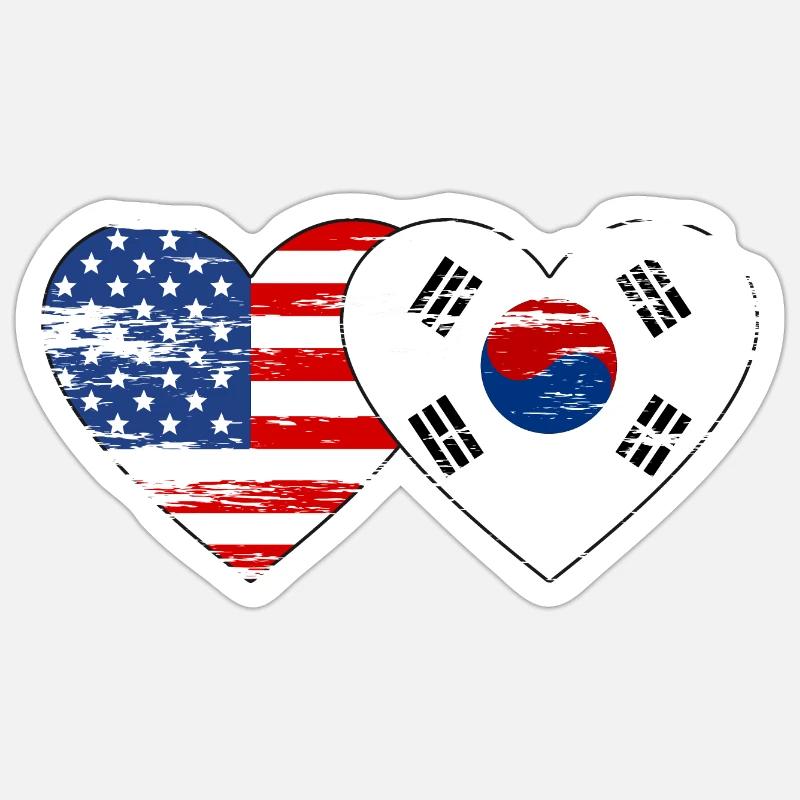 Cœur de drapeau de la Corée du Sud utilisé Sticker taille S (10 x 10 cm)
