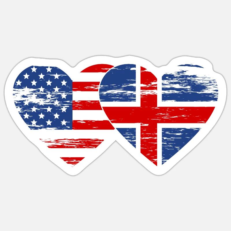 États-Unis Islande drapeau coeur utilisé - Sticker taille S (10 x 10 cm) - blanc mat