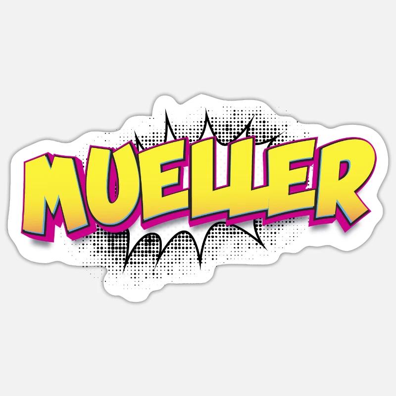 Mueller benutzerdefinierter Name Comic-Buch-Stil Pop-Art, - Sticker Größe S (10 x 10 cm) - Mattweiß