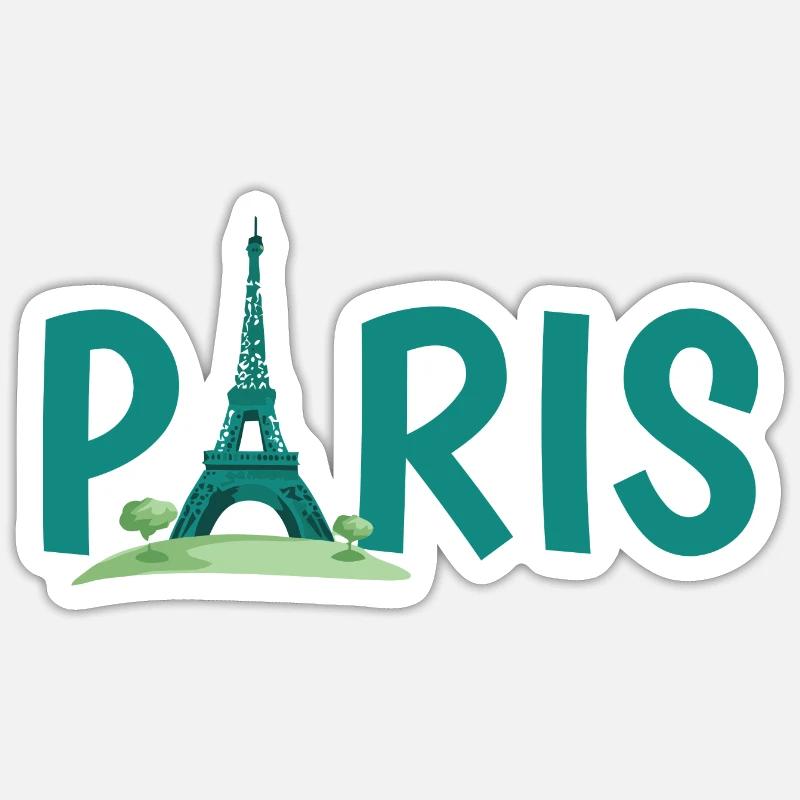 Horizon de Paris avec l’illustration de la Tour Eiffel - Sticker taille S (10 x 10 cm) - blanc mat