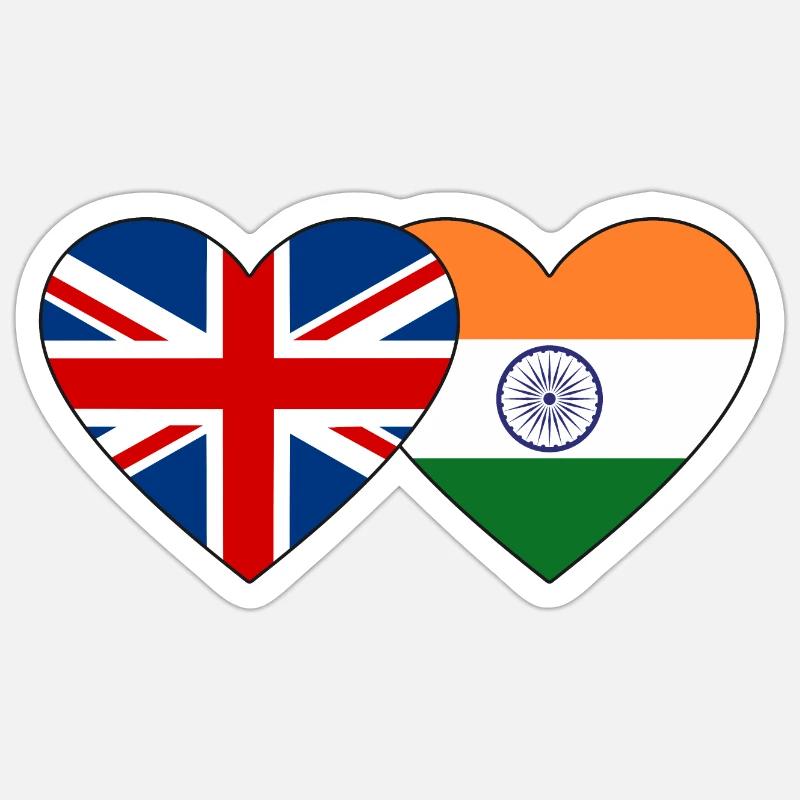 Angleterre Inde drapeau coeur - Sticker taille S (10 x 10 cm) - blanc mat
