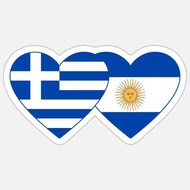 Grèce Argentine Drapeau Coeur - Sticker taille S (10 x 10 cm) - blanc mat