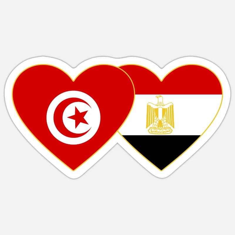 Tunisie Egypte Drapeau Coeur - Sticker taille S (10 x 10 cm) - blanc mat