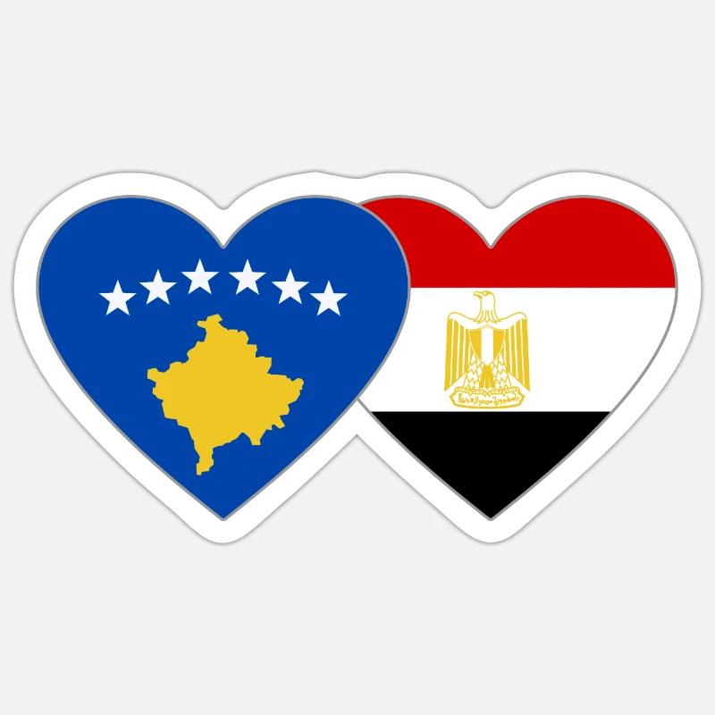 Kosovo Egypte Drapeau Coeur - Sticker taille S (10 x 10 cm) - blanc mat