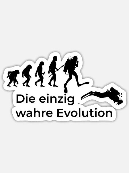 Die einzig wahre Evolution vom Affe zum Taucher - Sticker Größe S (10 x 10 cm) - Mattweiß