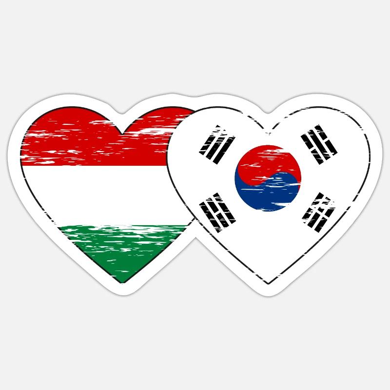 Hongrie Corée du Sud Drapeau Coeur Utilisé Sticker taille S (10 x 10 cm)