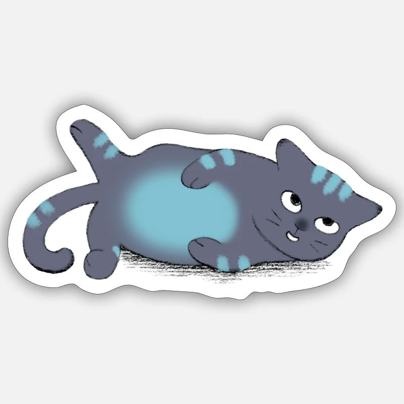 Chat dans une pose horizontale - Sticker taille S (10 x 10 cm) - blanc mat