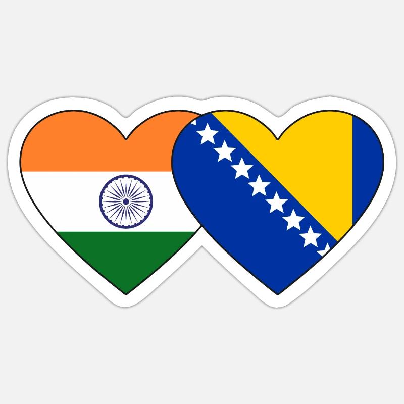 Inde Bosnie drapeau coeur - Sticker taille S (10 x 10 cm) - blanc mat